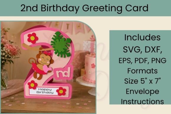 2nd Birthday Card SVG: Creative Design for Tropical Monkey Celebrations