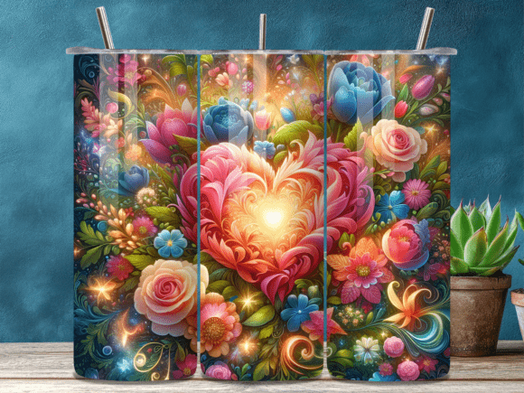 3D Floral Heart Valentine Tumbler Wrap – A Digital Design for Creative Personalization