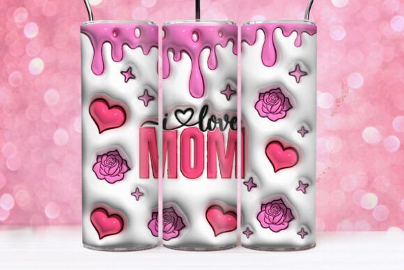 3D Inflated I Love Mom Pink Tumbler: A Creative Design Resource for Personal and Commercial Use
