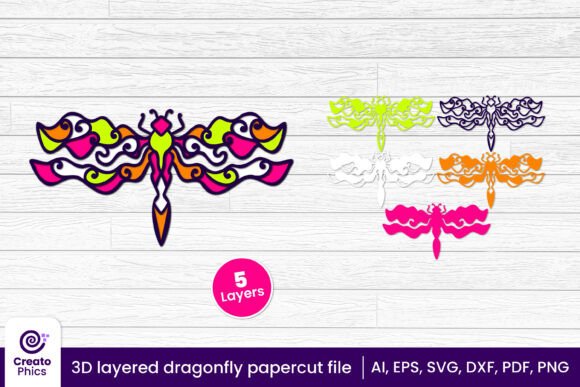 3D Layered Dragonfly Papercut Insect SVG4 for Creative Crafting Projects