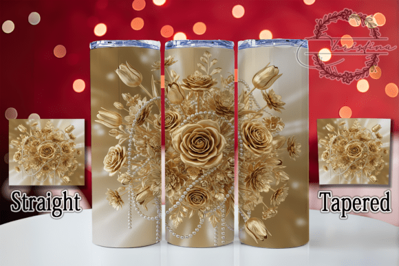3D Pearl Gold Roses Tumbler Design: Elevating Drinkware Aesthetics with Digital Artistry