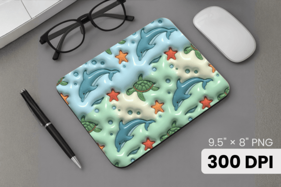 3D Puff Dolphin, Turtle Summer Mouse Pad – A Creative Workspace Essential