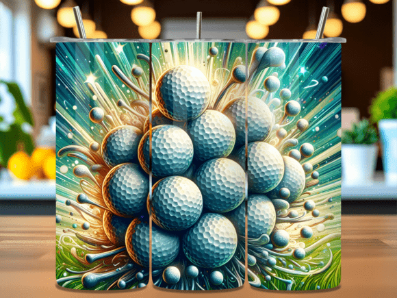 Abstract 3D Golf Balls Tumbler Wrap PNG