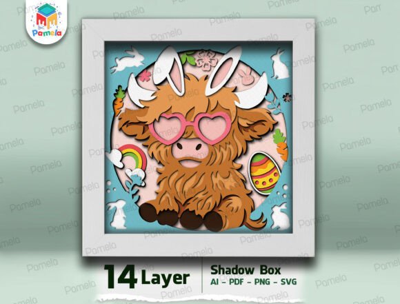 Cute Bunny Cow 14 Layer Papercut SVG for Easter Crafts