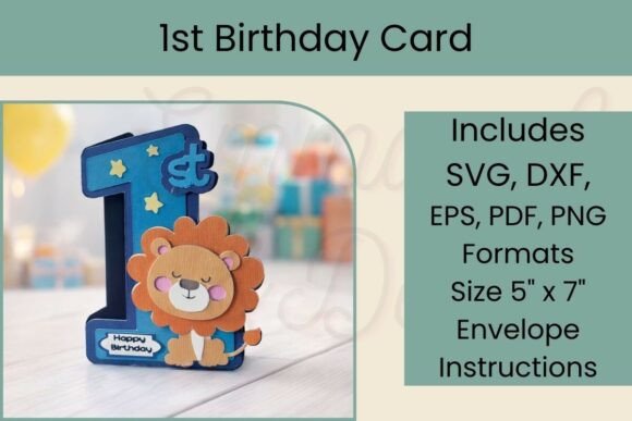 Cute Lion 1st Birthday Card SVG for Creative Crafting