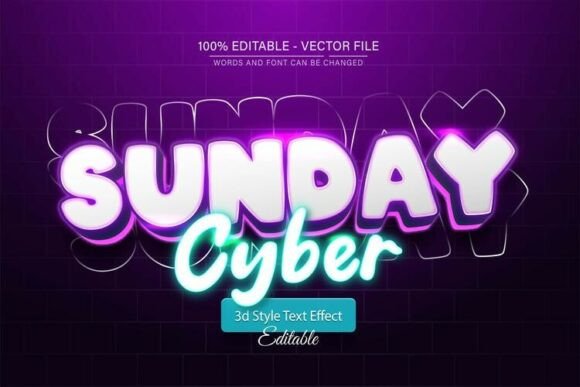 Cyber Sunday Neon Glow 3D Text Effect