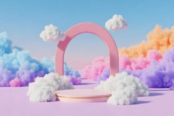 Dreamy Pastel Podium with Clouds 3D: A Visual Asset for Modern Design Projects
