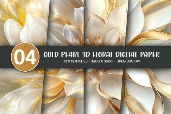 Gold Pearl 3D Floral Digital Paper – A Versatile Design Solution for Creative Projects
