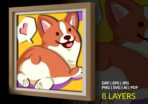 Happy Corgi Pet Dog Layered Shadow Box