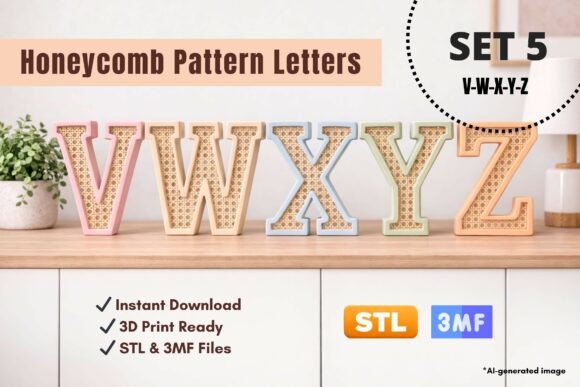 Honeycomb Pattern Letters SET 5: Elevating 3D Printing with Style and Functionality