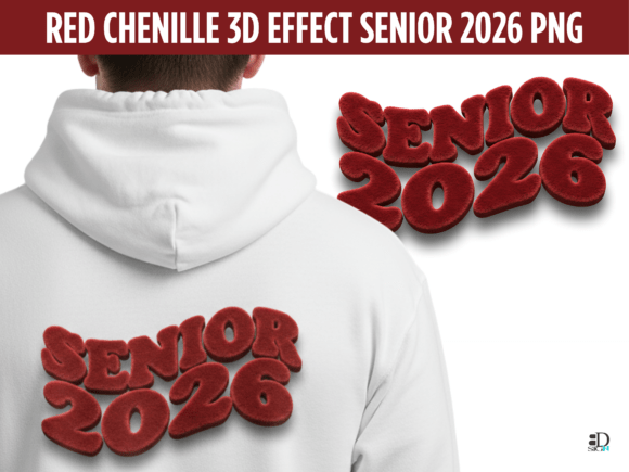 Red Chenille 3D Effect Senior 2026 PNG